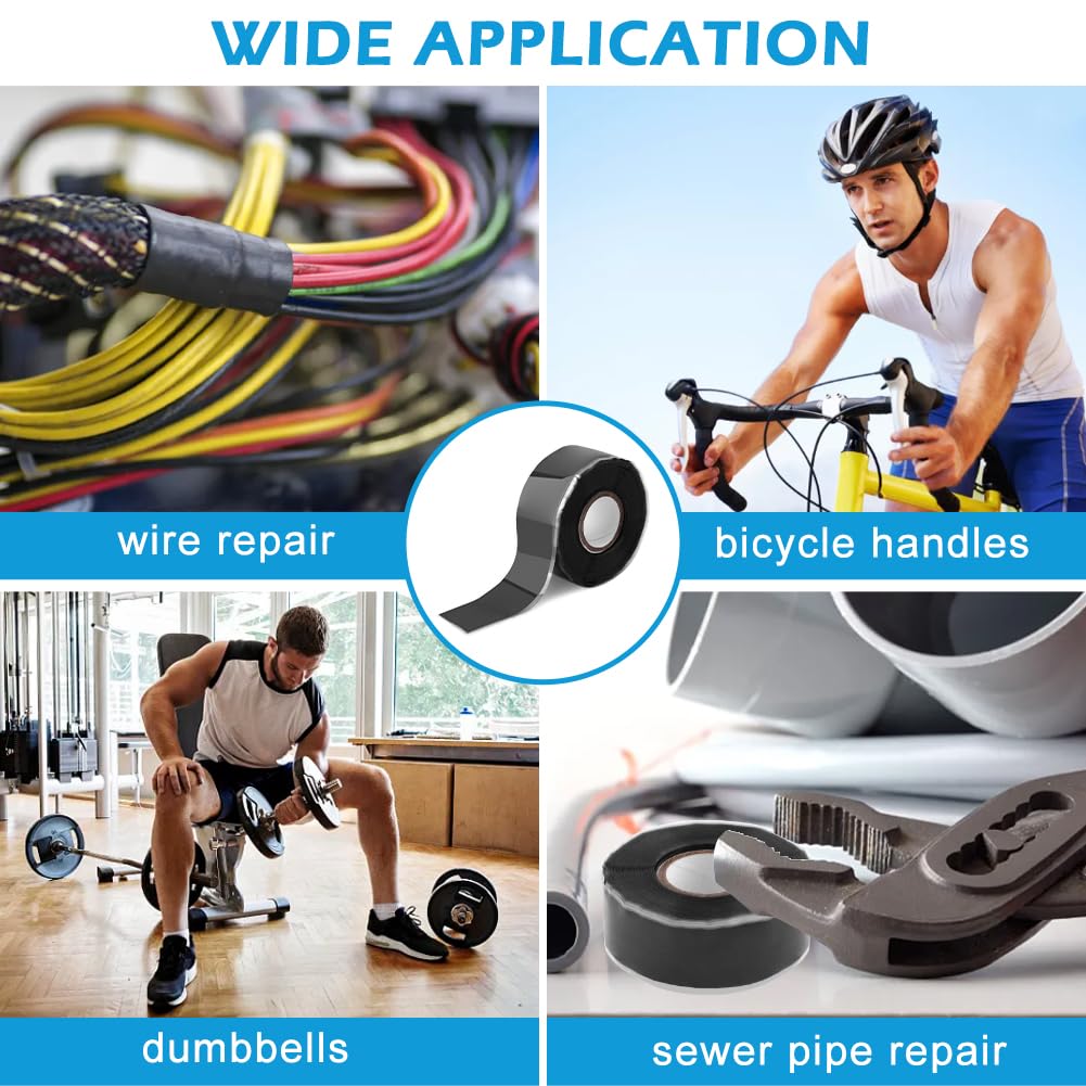 Qelirone Grip Tape - 16.4FT Self Fusing Silicone Tape, Rubber Grip Wrap for Pull Up Bars, Barbells, Dumbbells, Gym Equipment, Bike Handles(Color:Black)
