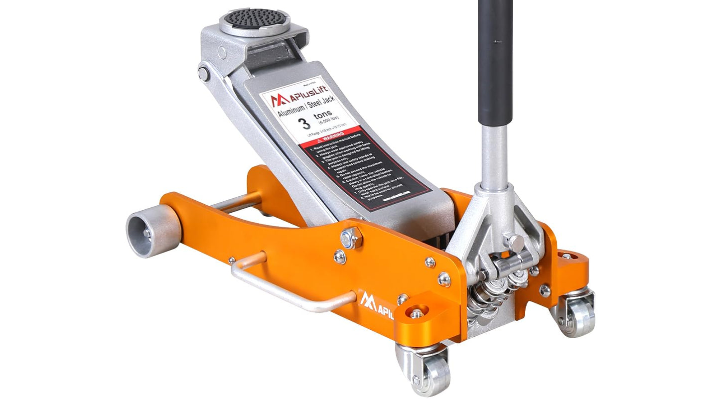 APlusLift AF350G 3 Ton Lower Profile Aluminum and Steel Racing Floor Jack with Dual Pistons Quick Lift Pump for Sport Utility Vehicle, Lifting Range 3-7/8"-19-1/2", Golden, Grey…