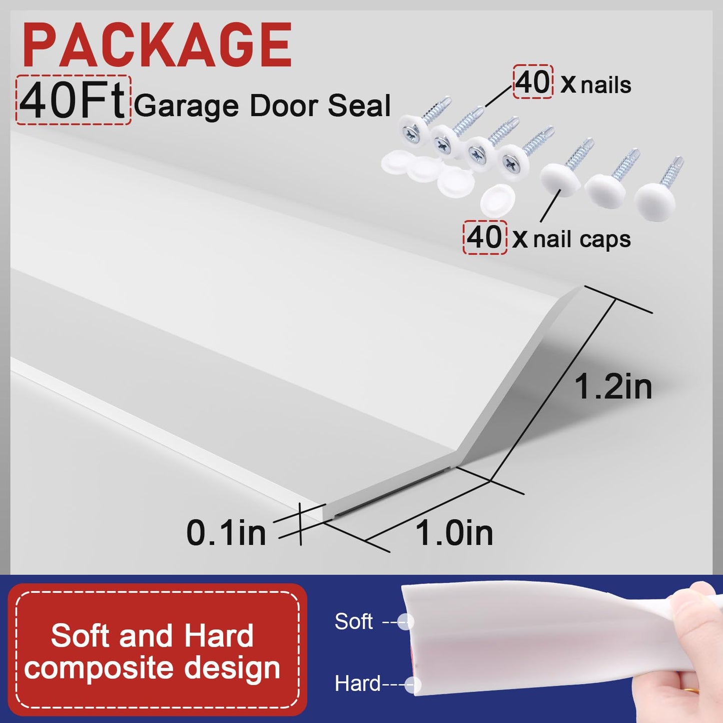 Garage Door Seal Top and Sides - 40 Ft Garage Door Weather Stripping Side Seal, Heavy Duty Weatherproof TPE, Insulates, Prevents Drafts, Easy Installation for Homeowners and DIYers