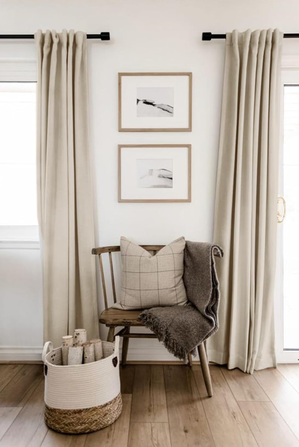 Skiennix 100% Blackout Linen Curtains - Thermal Insulated Drapes, 50" W x 108" L, Oatmeal | 2 Panels Set