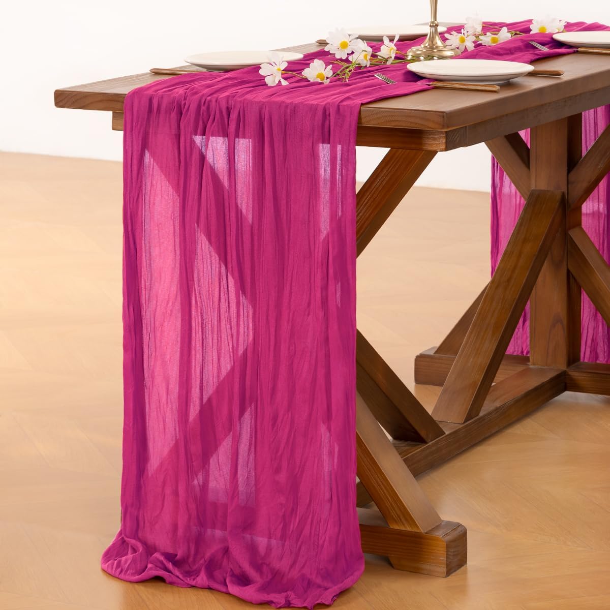 Socomi Cheesecloth Table Runner - 6pcs Hot Pink Fuchsia Gauze for Weddings & Events | 120 Inch (10FT)