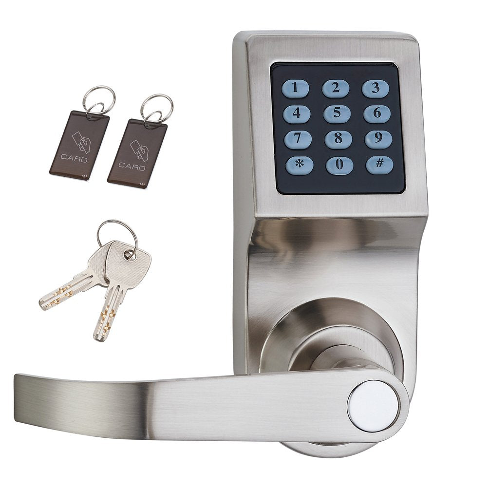 HAIFUAN Digital Door Lock,Unlock with M1 Card, Code and Key,Default for Left Hand Orientation Nickel Brush