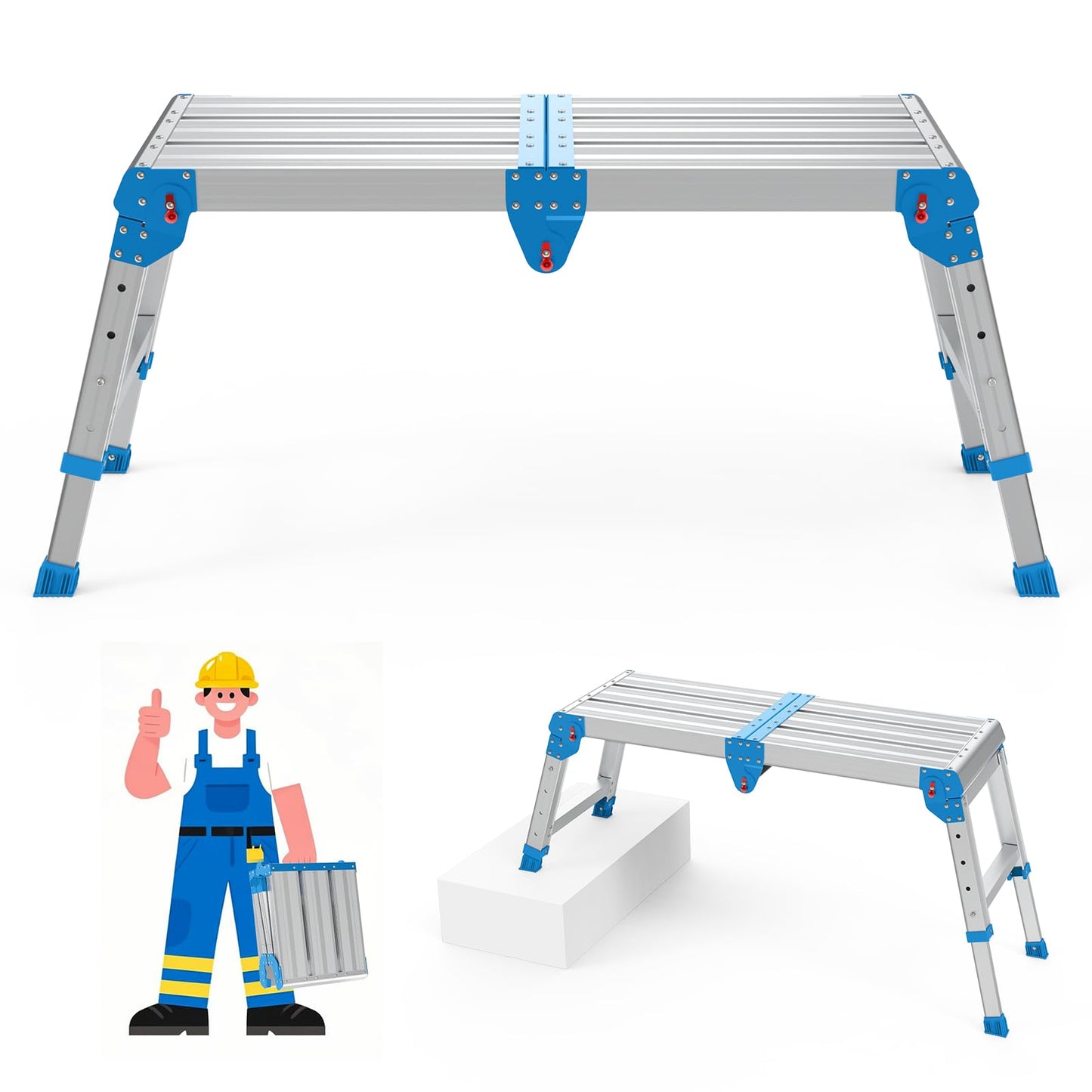 Loyoda Work Platform 500 Lbs, Folding Step Stool with One-Touch Automatic Fold, 4 Height Adjustment Step Platform, Perfect for RV Cleaning, Home Painting and Reaching High Places, Larger, Blue
