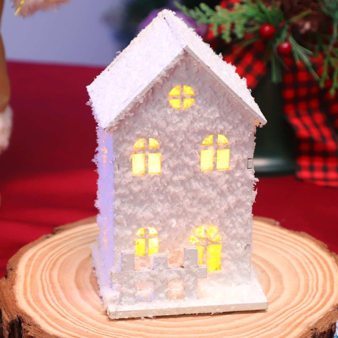 TOYANDONA LED Lighted Christmas Village Houses - 3Pcs Wooden Tabletop Decor for Holiday Display
