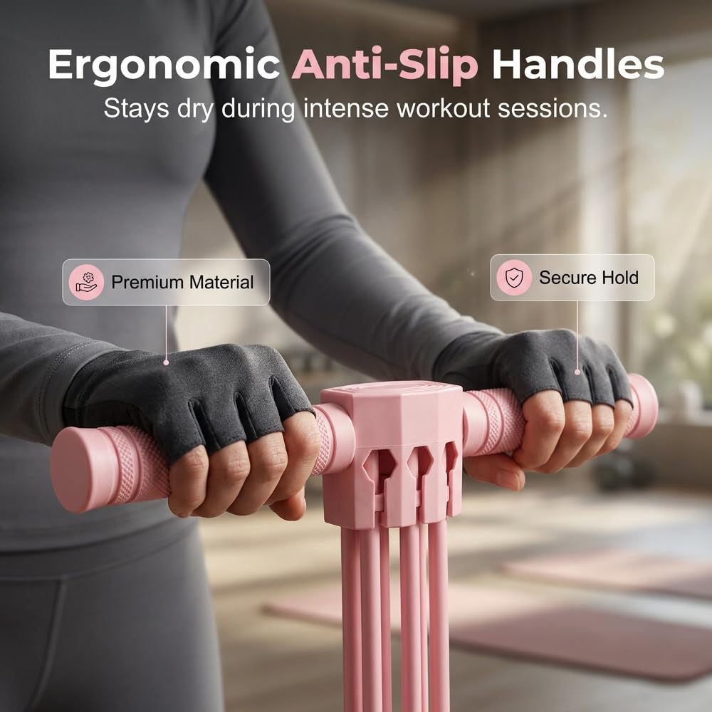 Multifunction Pedal Resistance Bands with Handles for Full Body Home Workout, 2026 Upgrade 6-Tube Elastic Yoga Pedal Puller Resistance Band, Adjustable Tension, Target Abs, Arms & Legs (Pink)