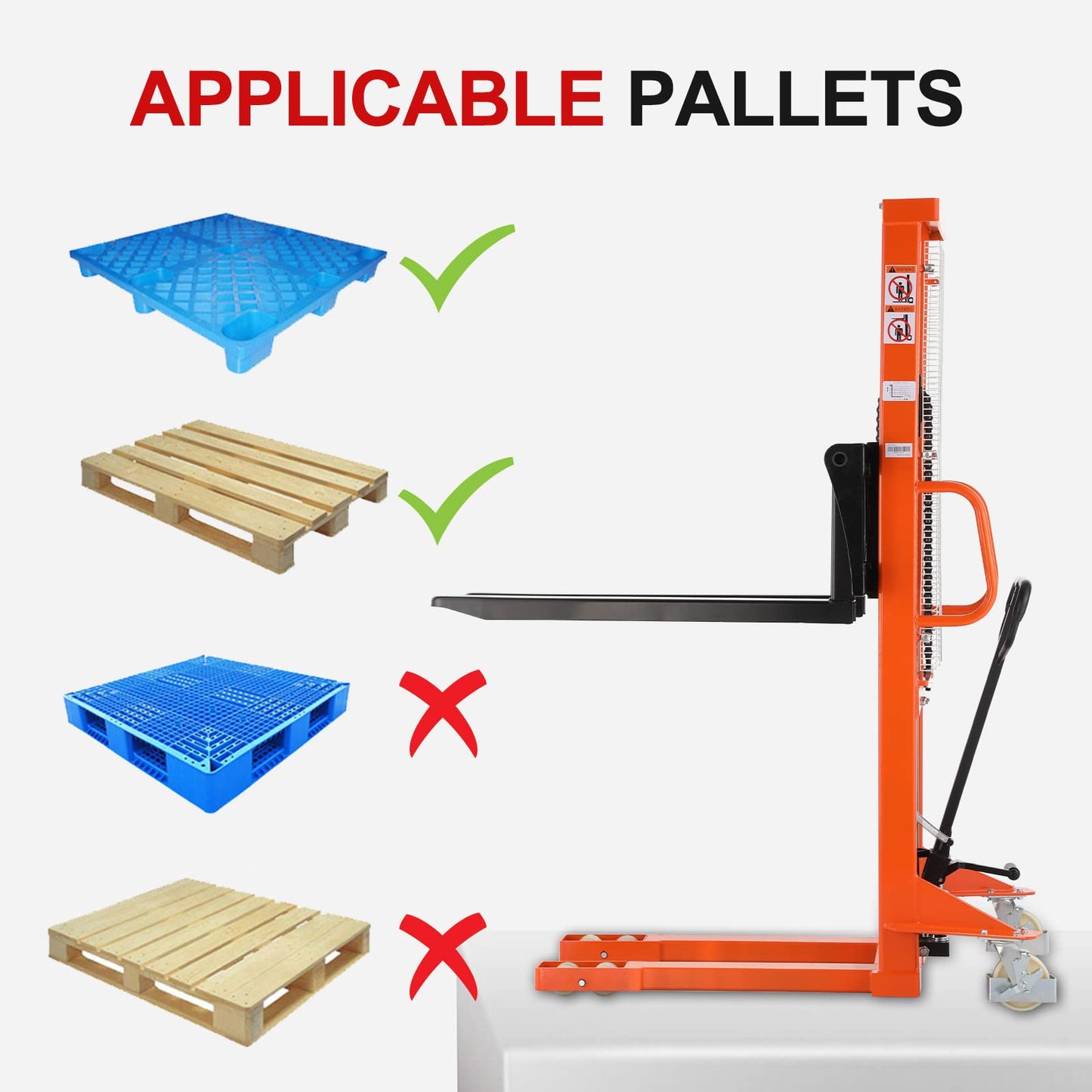Tory Carrier Material Lift, Manual Pallet Stacker 2200 lbs Capacity, 63” Lifting Height Hydraulic Truck with Adjustable Forks Suitable for Open Bottom Pallets