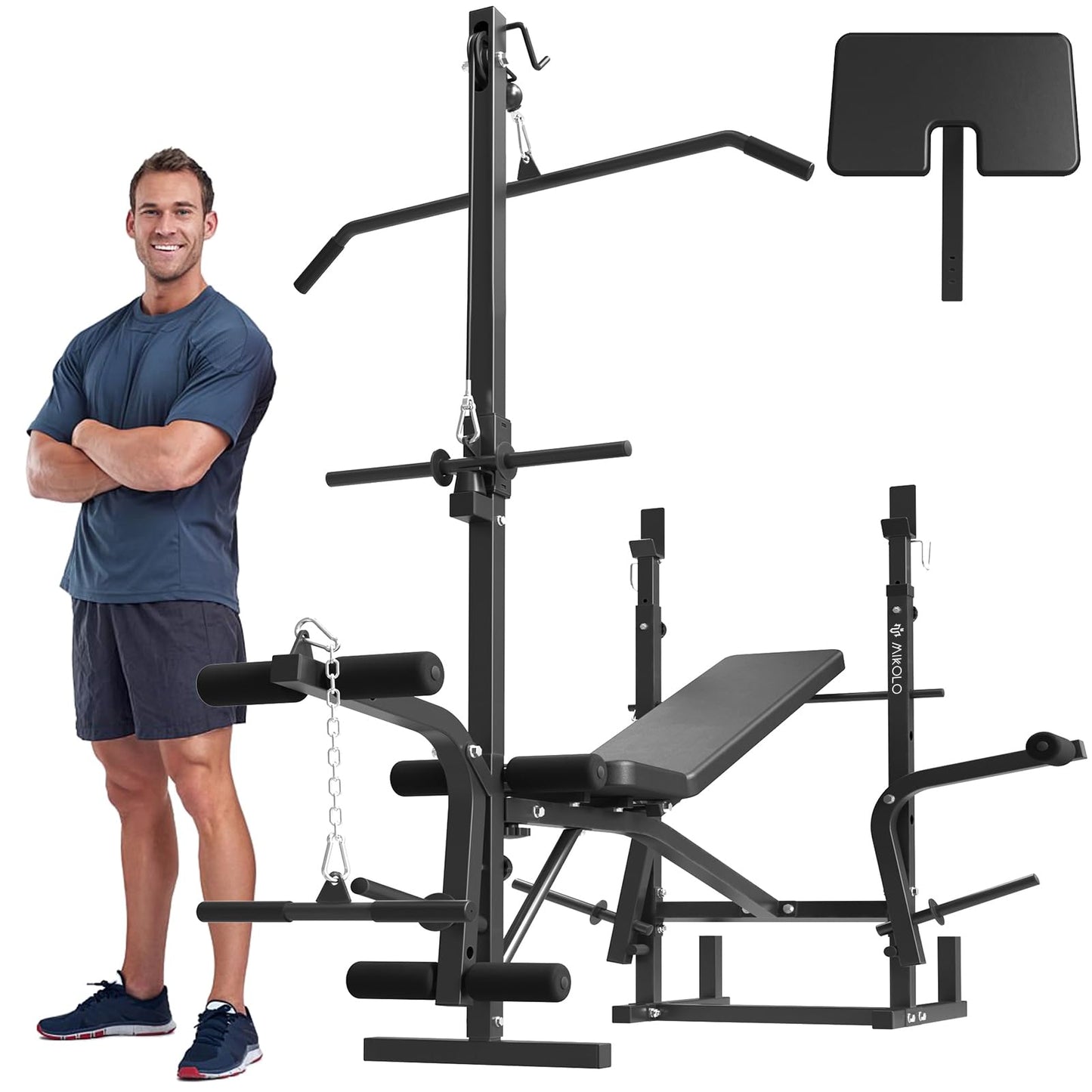 Mikolo 8 in 1 Olympic Weight Bench Set with Leg Extension and Leg Curl, Multi-Function Bench Press Set with Preacher Curl Pad and Chest Fly, Full-Body Strength Training Equipment