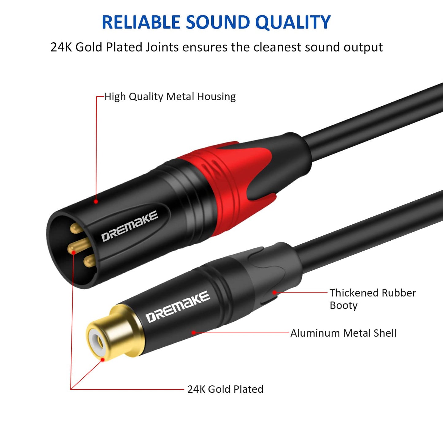 2 2 1M/3FT DREMAKE Female RCA to XLR Male Cable, Dual RCA to Dual XLR Mic Audio Extender Cable, XLR to RCA Stereo