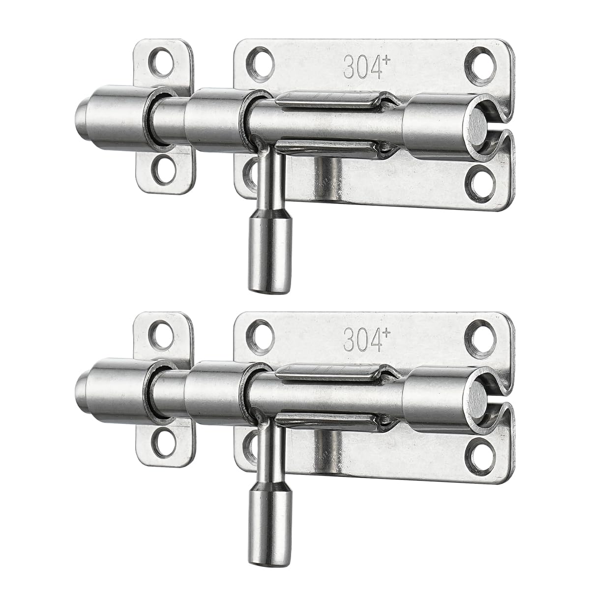 JQK Door Latch Lock Barrel Bolt 4 Inch, 304 Stainless Steel Slide Gate Latches Security Thickened 1.4mm with Padlock Hole, Silver, 2 Pack HBB120-P2