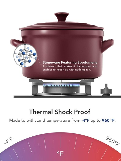 LE TAUCI 3 Quart Ceramic Dutch Oven - Lightweight, Non-Toxic, No Seasoning Needed- Oven, Microwave & Dishwasher Safe, Dutch Oven Pot with Lid for Sourdough, Soup & Stew, Burgundy Red