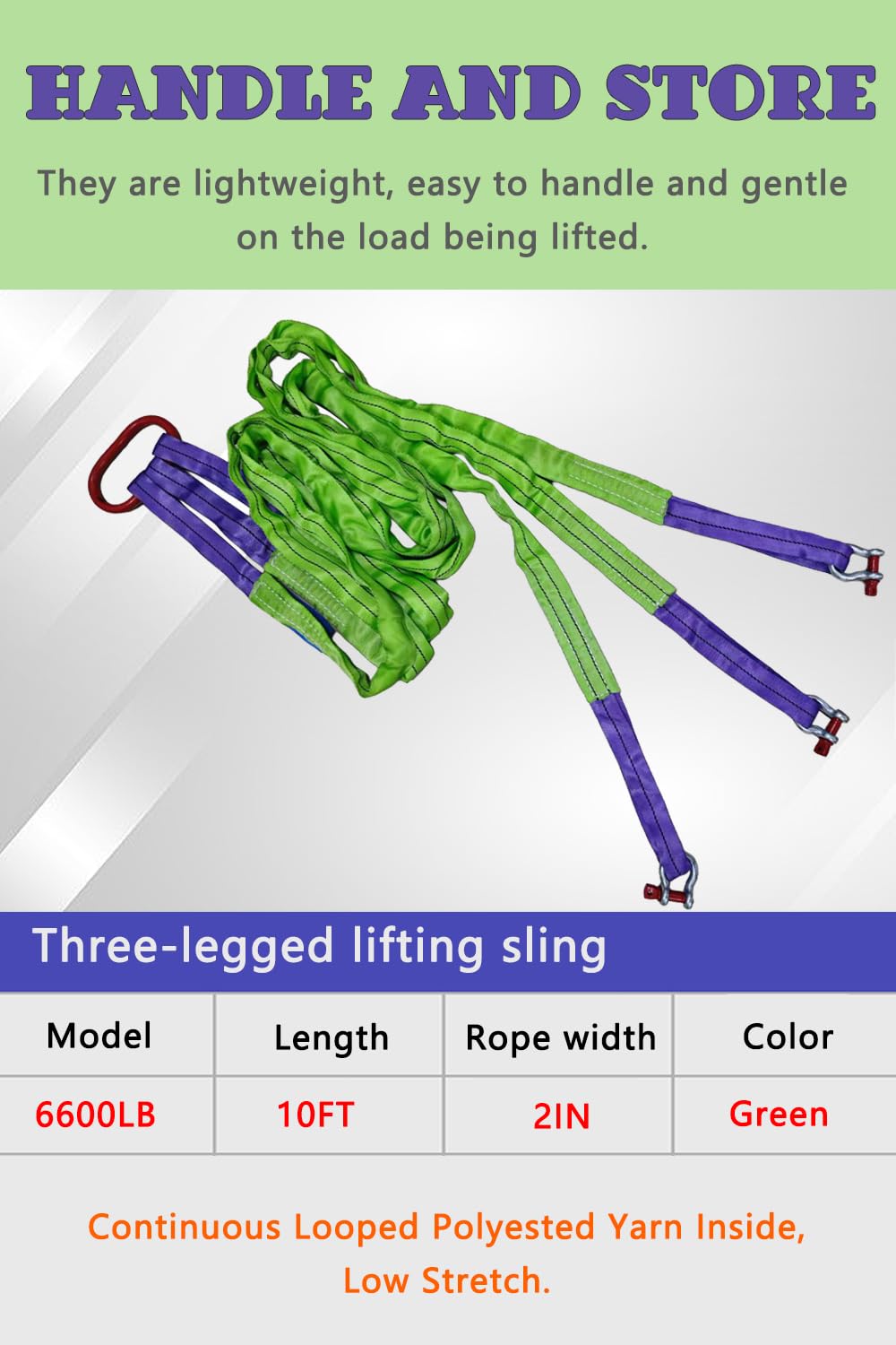 Ribowri Lifting Slings Straps with Shackles - 10 FT, 6600LB Capacity Polyester Bridle Sling, Heavy Duty Three Leg Rigging Strap for Cranes, Hoists, Trucks, Heavy Equipment Moving (SJ-3Leg-3T)