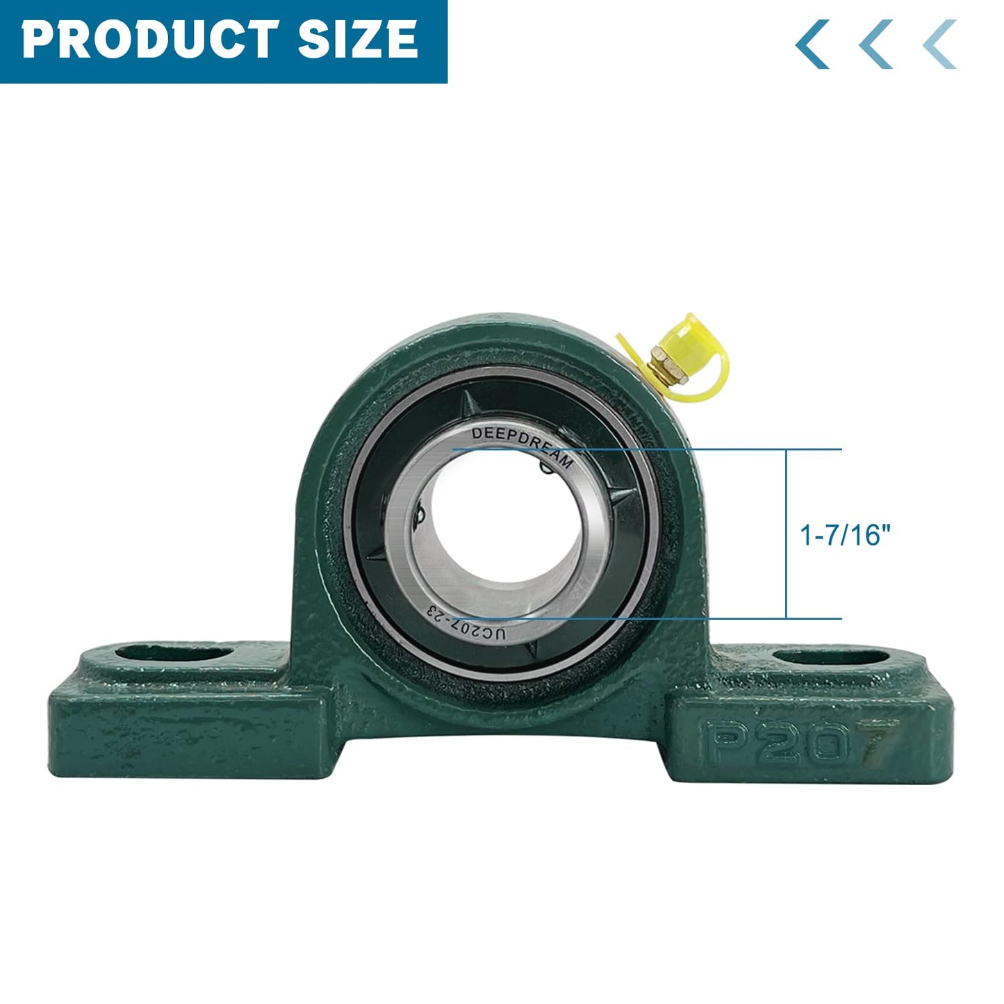 2 Pcs UCP207-23 Pillow Block Mounted Bearing with 1-7/16"(1.4375inch) Self Alignment