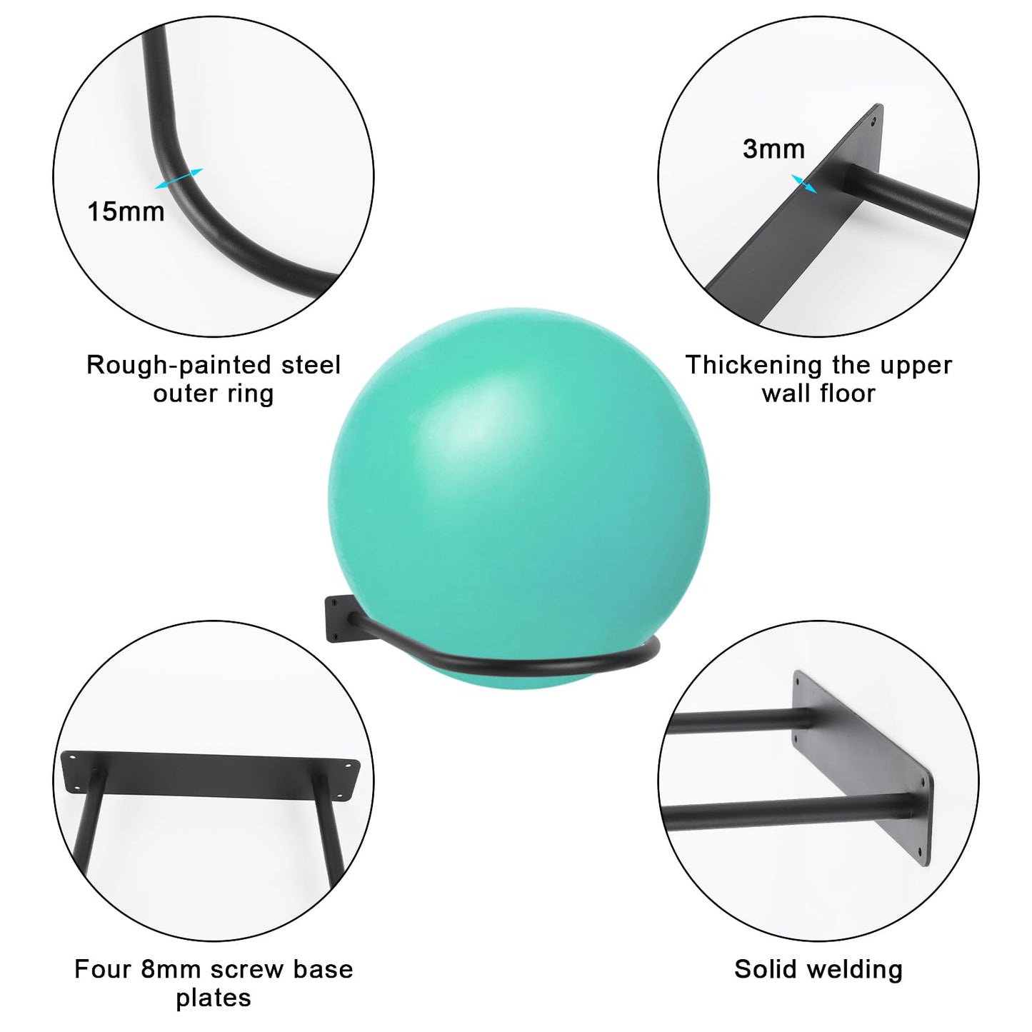 MEIPMQZ Stability Ball Holder Wall Mount - Heavy Duty Exercise & Yoga Ball Storage Rack for Home, Yoga Studios, and Commercial Gyms - Space-Saving Design for Stability Balls up to 85cm(Black 1-Pack)