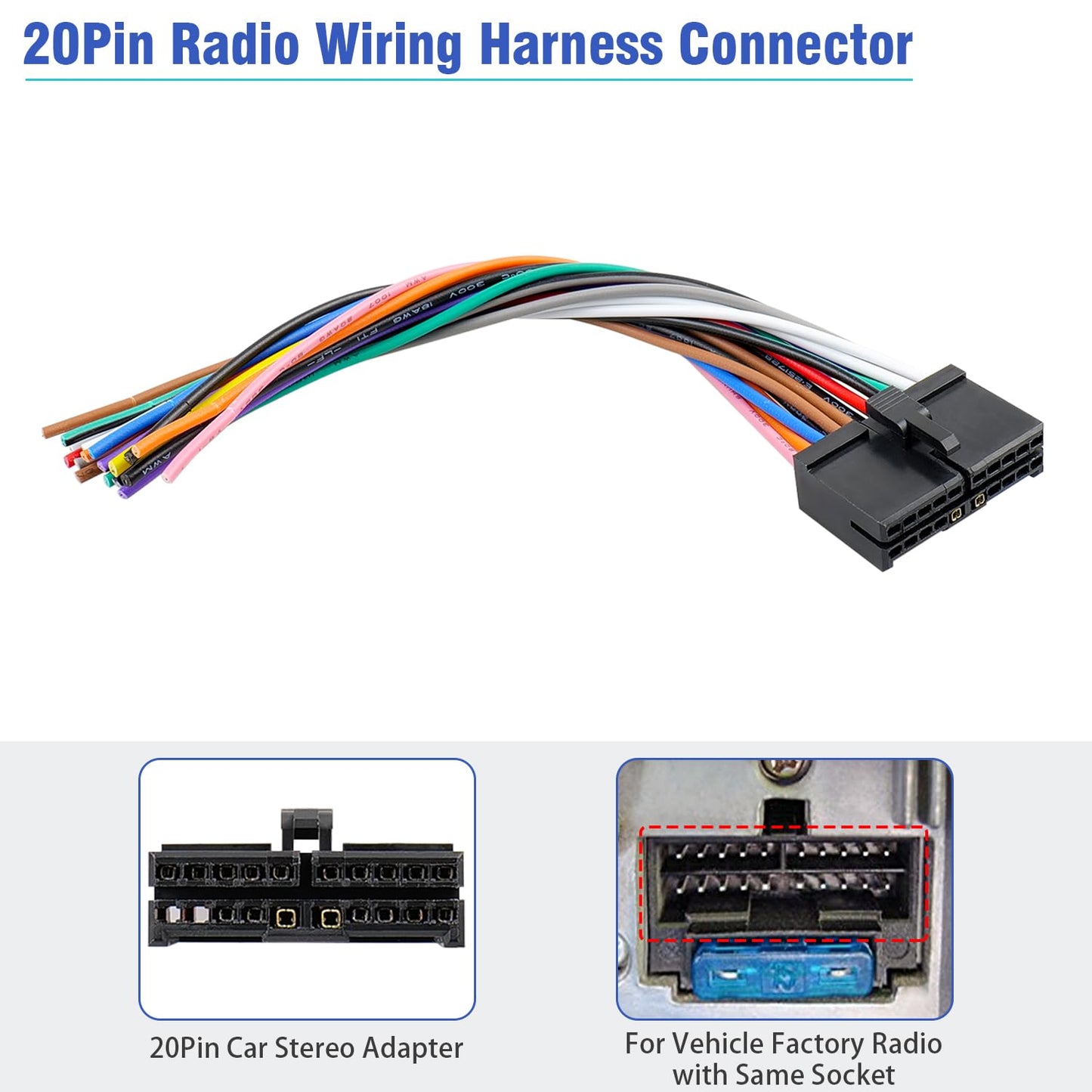 20Pin Radio Wiring Harness Plug Compatible with Boss Aftermarket Car Radio Stereo Wire Connector Adapter