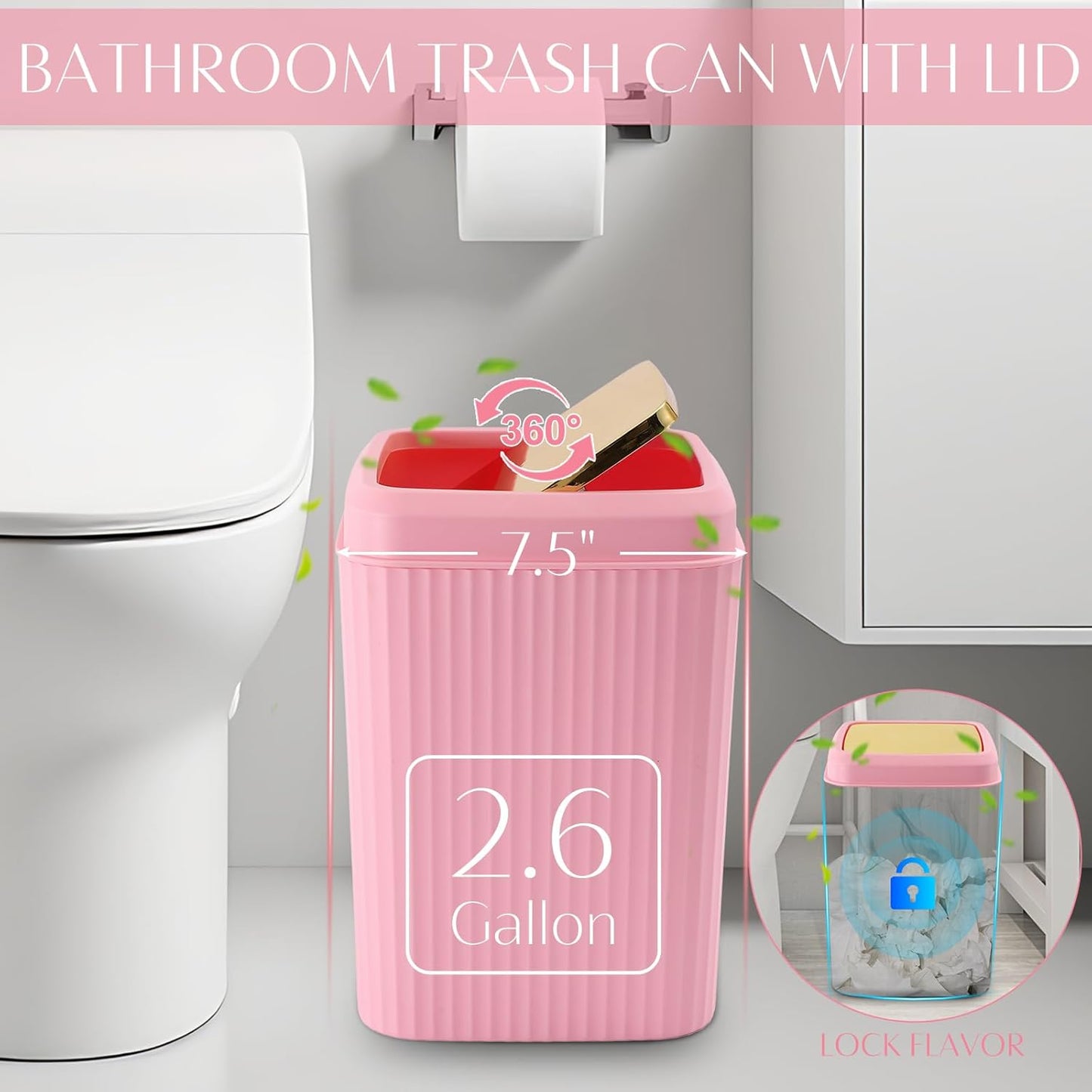 WSBArt 32PCS Bathroom Set - Pink Shower Curtain, Rugs & Trash Can - Complete Bathroom Accessories