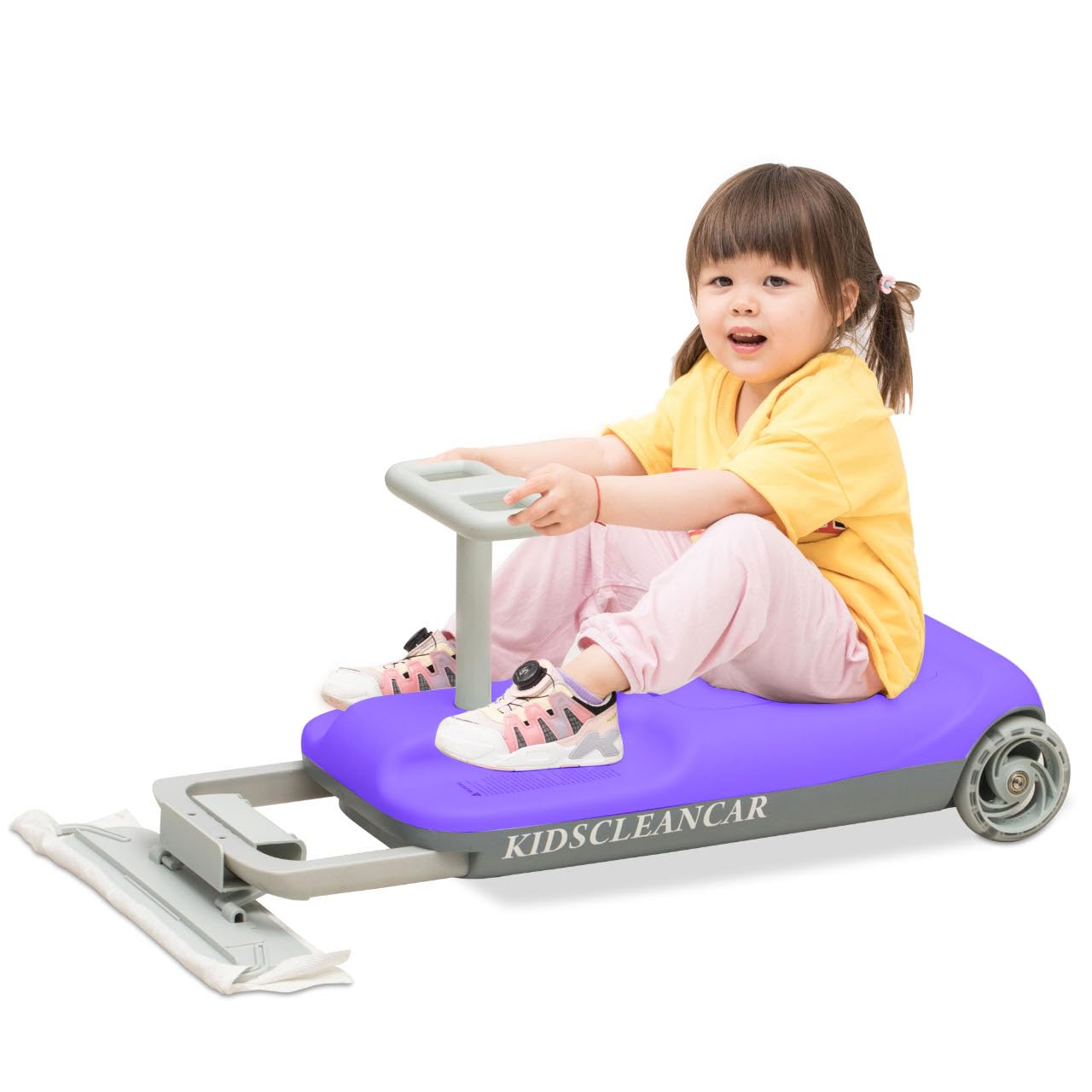 12V Ride-On Car with Cleaning Fun, 3 in 1 Gokart, Soft-Start, 5-Speed Adjustable, Detachable mop, Rechargeable Battery, 160lbs Capacity, Indoor & Outdoor for Kids Ages 3+ Purple