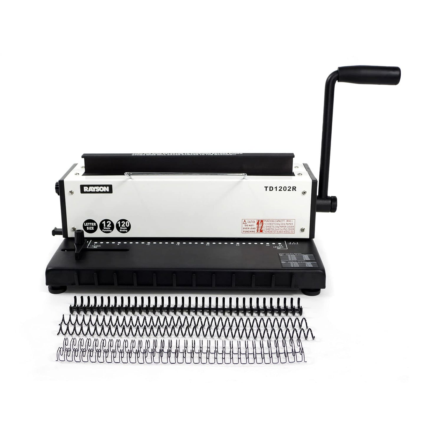 Rayson TD1202R Wire Binding Machine, 3:1 Pitch Round Hole Coil Binder Hole Punch, Compatible with Wire, Spiral, and Click Binding Spines, 32-Hole Punch, Punches 12 Sheets, Binds 120 Sheets