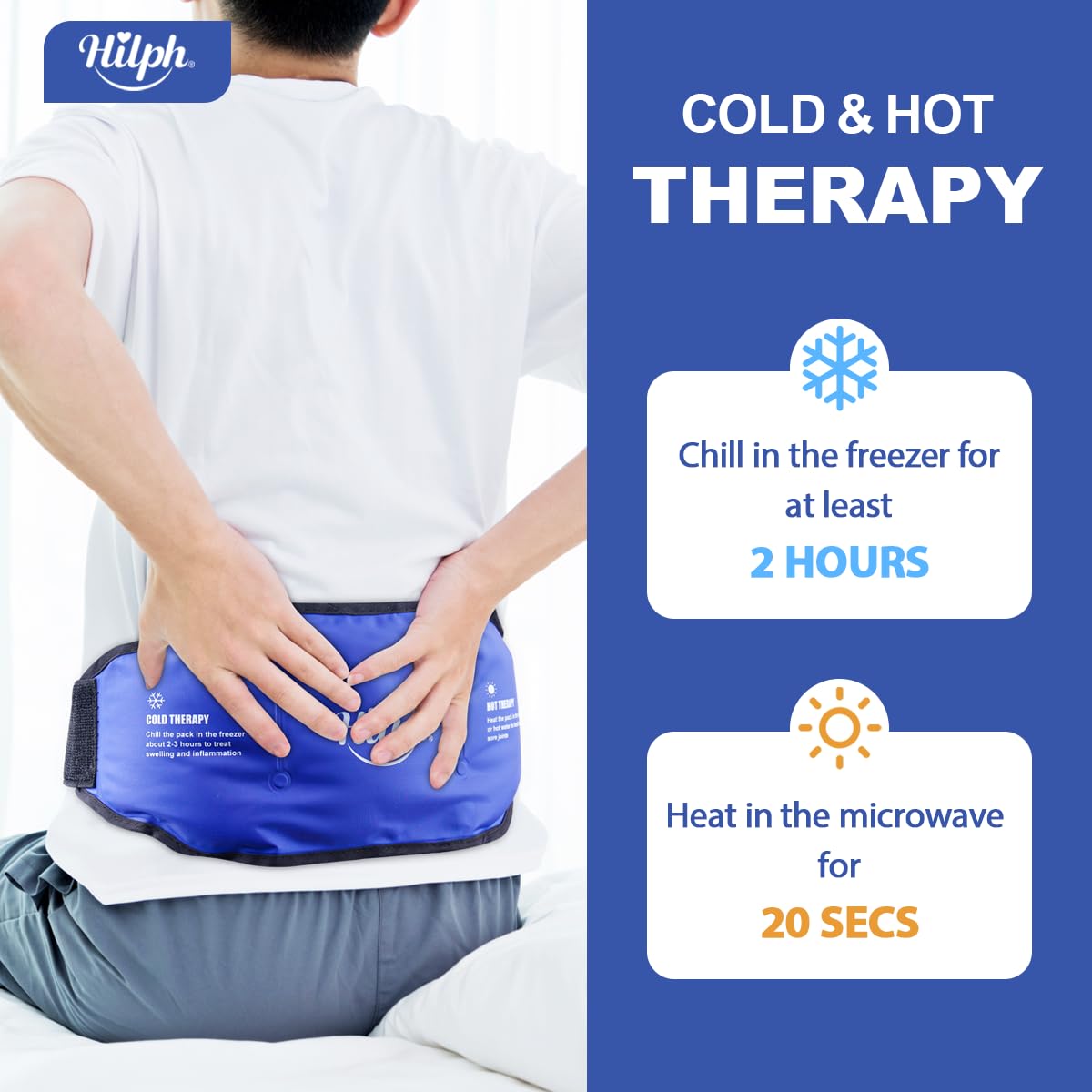 Hilph Low Back Ice Pack Wrap for Pain Relief, Reusable Ice Pack Belt Hot Cold Therapy for Low Back Pain, Lumbar Surgery, Sciatic Nerve, Coccyx, Tailbone Pain (Blue)