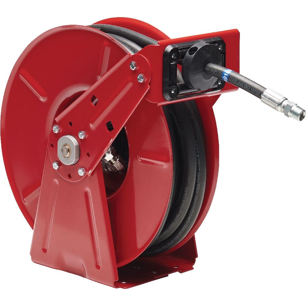 Reelcraft DP7850 OMP Heavy Duty Compact Dual Pedestal Hose Reel, 1/2" x 50', 3000 Psi, Oil Hose Included