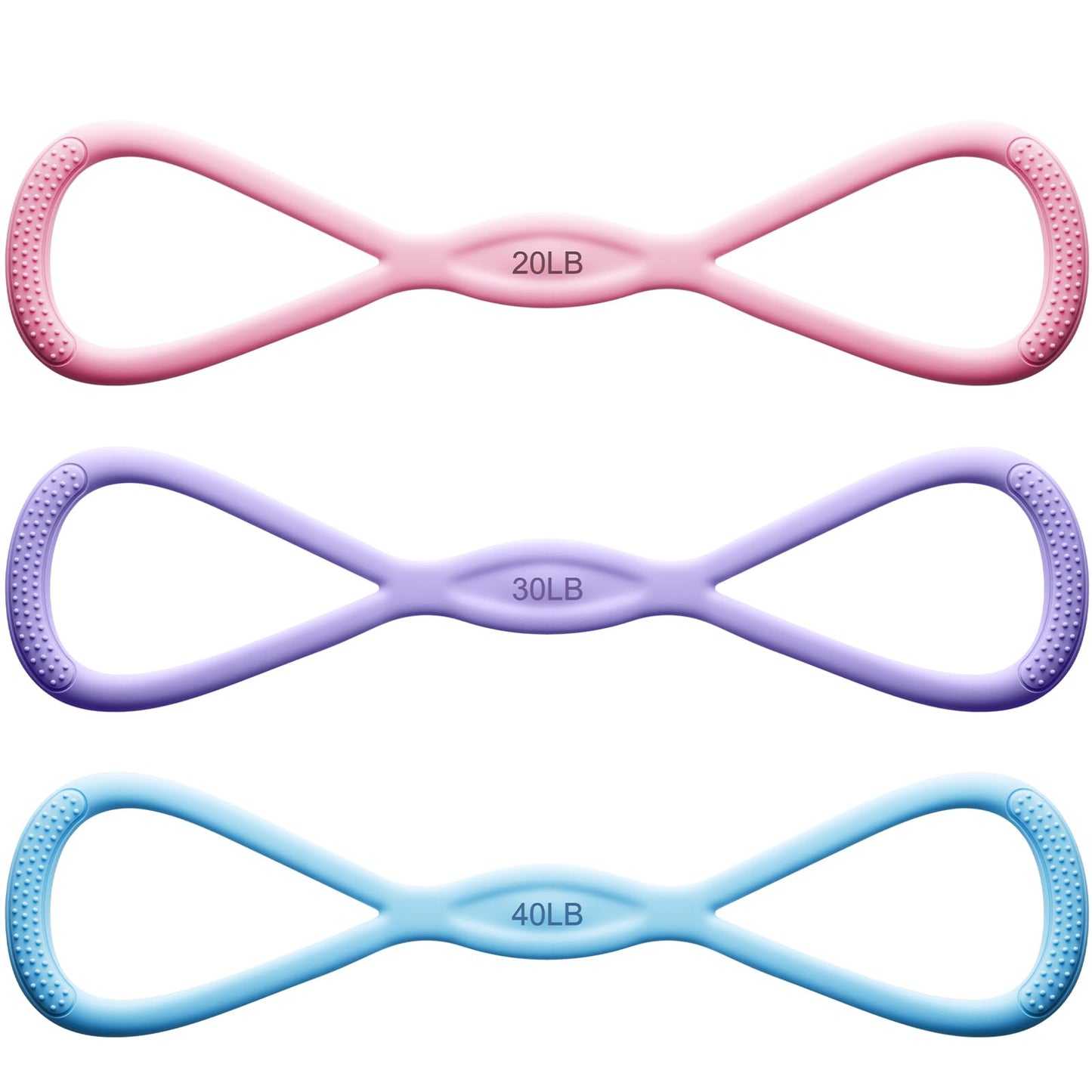 Soulchen 3 Pack Figure 8 Resistance Band with Handles, 8 Shaped Exercise Band for Back, Arms, Shoulder, Leg Stretching, Yoga, Gym Workout (20/30/40 Lbs,Pink,Purple,Blue)