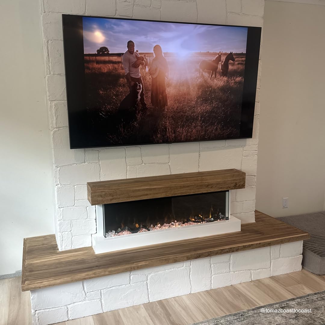Touchstone Chesmont Smart Electric Fireplace- Wall Hanging Fireplace with 50" Wide White Floating Mantle- Alexa/WiFi Enabled-10 Color-1,500W Heater- Crystals & Driftwood-Model 80033