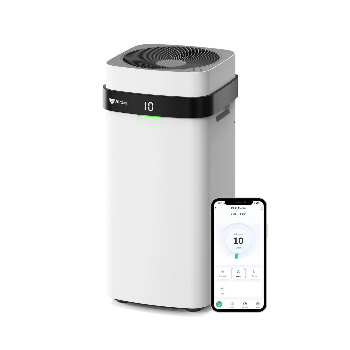 Airdog X5 Air Purifiers for Large Room, Patented TPA Tech Cover Up to 1614 Ft²,Washable and Reusable Filters,Whisper Quiet Smart Air Cleaner for Home, Pets, Allergies, Virus, Dust, Mold, Smoke
