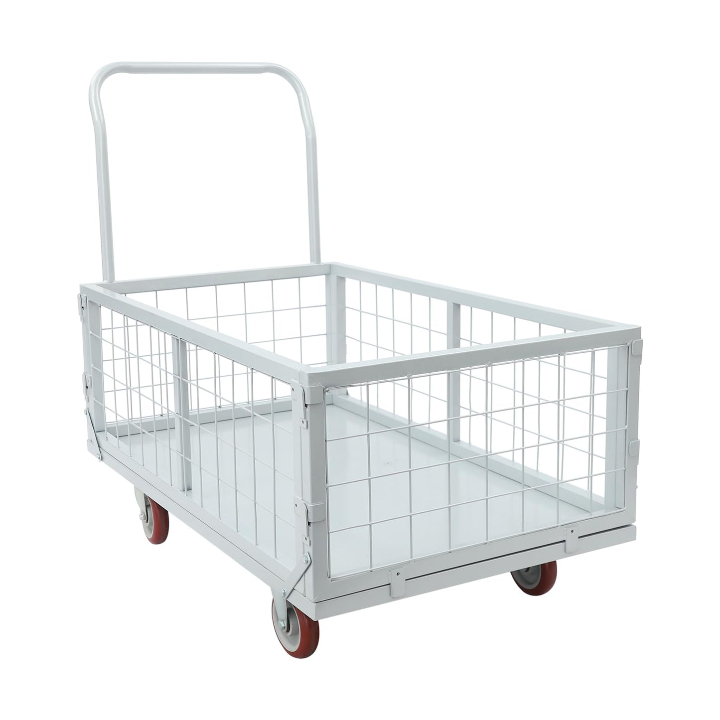 banborba Platform Truck Cart with Cage, 4-in-1 Heavy Duty Flatbed Cart, 2200lbs Capacity Hand Truck, Multi-Purpose Push Cart Dolly with 7" Casters for Groceries, Garage, Warehouse