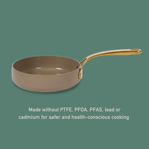 Bloomhouse - Two Time Oprah's Favorite Things Winner - 8 Inch Heavy Duty Aluminum Premium PFA Free Ceramic Nonstick Saute/Deep Frying Pan Skillet - Cappuccino Cream with Gold Handle
