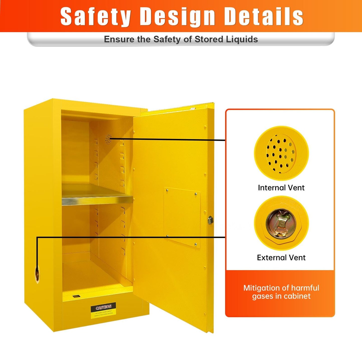 Flammable Storage Cabinet, 30 Gallon Fuel Storage Cabinets Fire Safety Cabinet, Chemcial Resistant Cabinet with Adjustable Shelves, Manual Locking Door, 38''x21''x21''