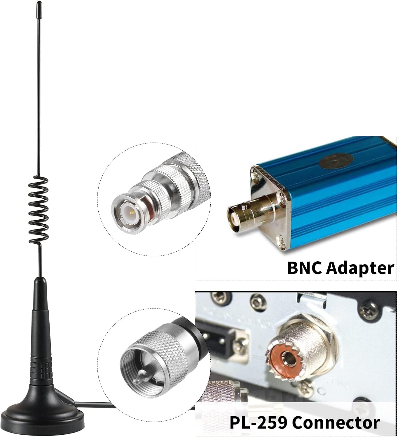 eifagur 27MHz PL-259 Long Range Magnetic Base CB Radio Antenna with BNC Male Connector for Mobile/Car Radio Cobra