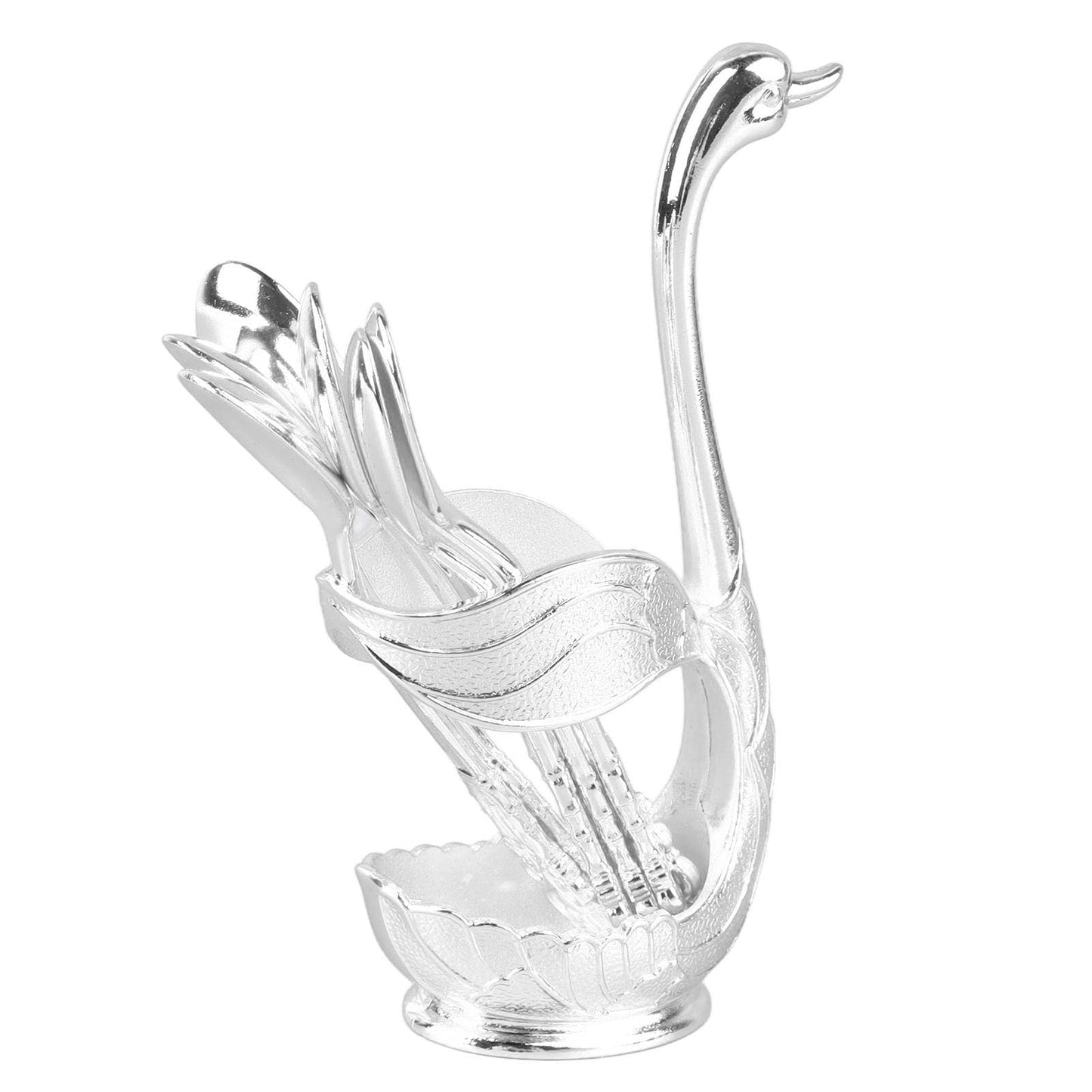 6pcs Coffee Spoon Holder, Elegant Swan Shaped Alloy Mirror Polish Spoon Rest for Tea Dessert Sugar, Silver Demitasse Spoons Included
