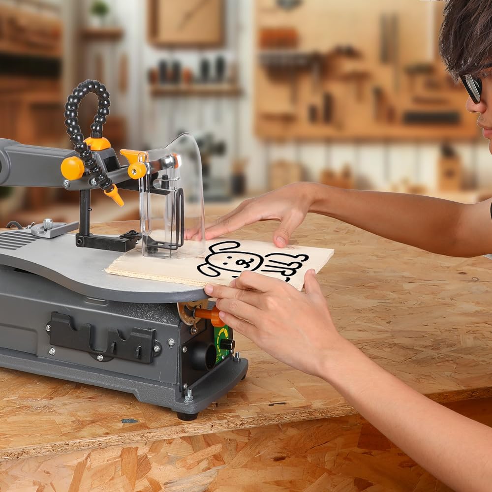 Hoteche 16-inch Power Scroll Saws for Woodworking, 1.2-Amp, Variable Speed, with Large Tilting Working Table and Integrated Dust Port