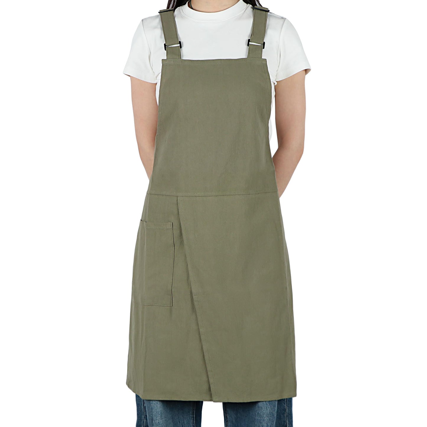 MIKI WELL Cotton Linen Adjustable Strap Pottery Apron with Split Leg Design for Women and Men Artist Gardening Cooking