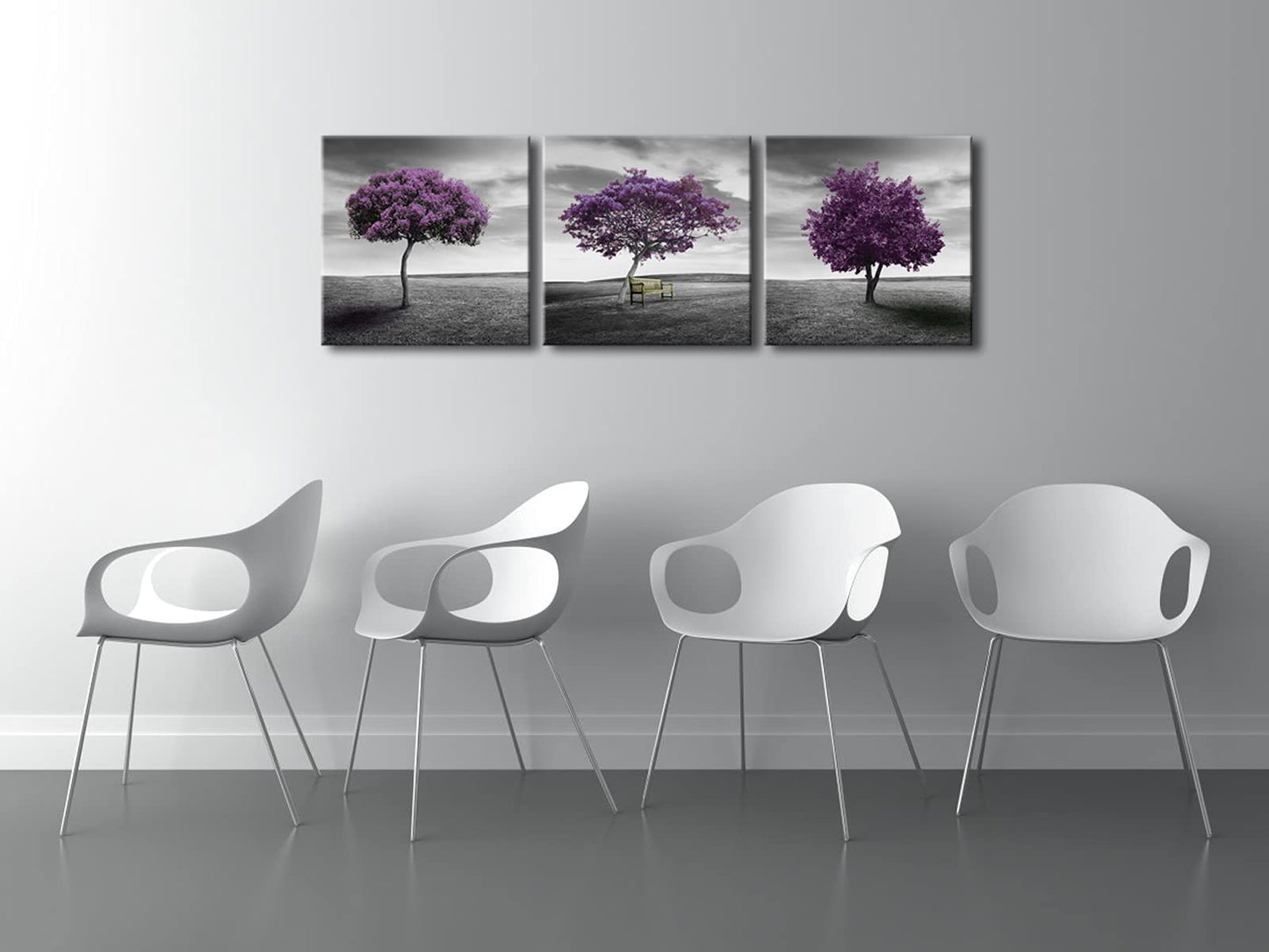 Pyradecor 3 Panels Purple Trees Giclee Canvas Prints Wall art Paintings for Living Room Bedroom Home Decorations Large Modern Gallery Wrapped Landscape Fall Forest Pictures Artwork Ready to Hang L