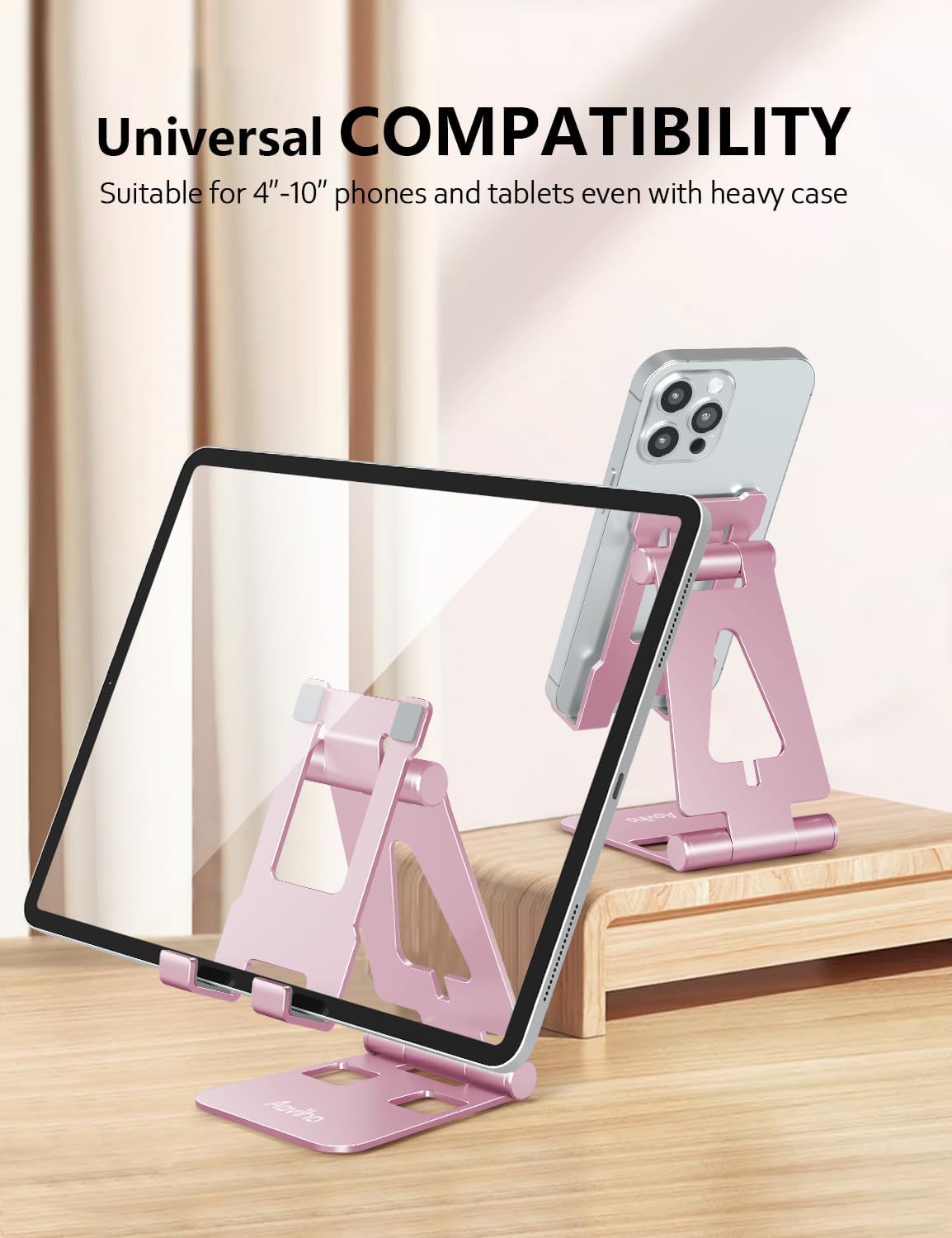 Aoviho iPhone17 16 15 14 13 12 11 8 7 6 5 5s Cell Phone Stand for Desk, Adjustable Desktop Phone Holder Stand, Foldable