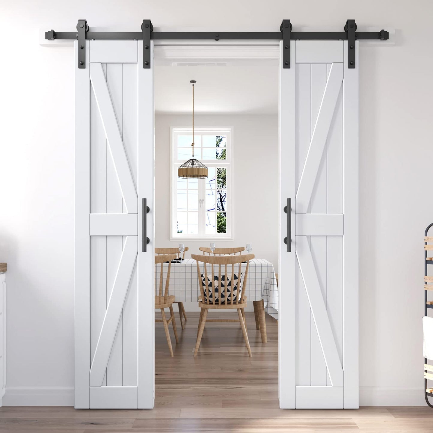 EaseLife 36in x 84in (Double 18in×84in Door) Barn Door with 6.6FT Sliding Door Hardware & Handle Included,DIY Assemblely,Easy Install,Water-Proof,Apply to Interior Exterior Rooms,K-Frame,White