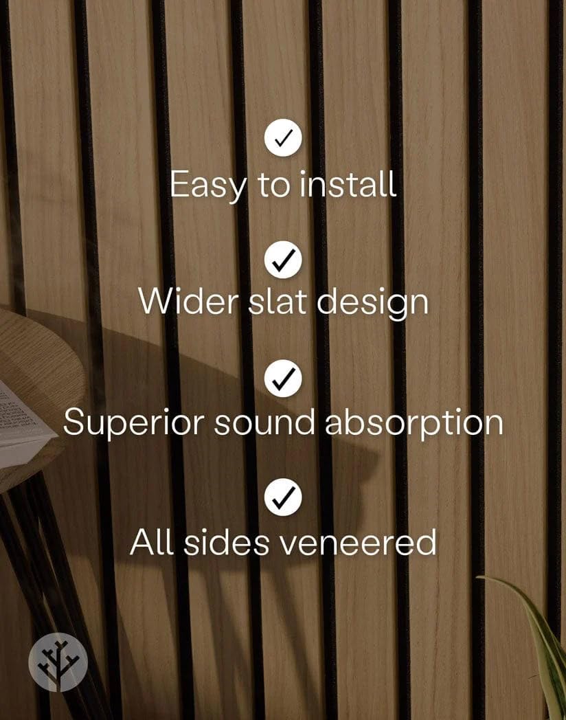 WVH Luxe American Oak Acoustic Slat Wood Wall Panels, Measures 94.49" x 23.62", Premium Finish, Interior Decor for Walls & Ceilings, Noise Cancelling & Sound Absorbing for Home, Office & Bedroom, 2pcs