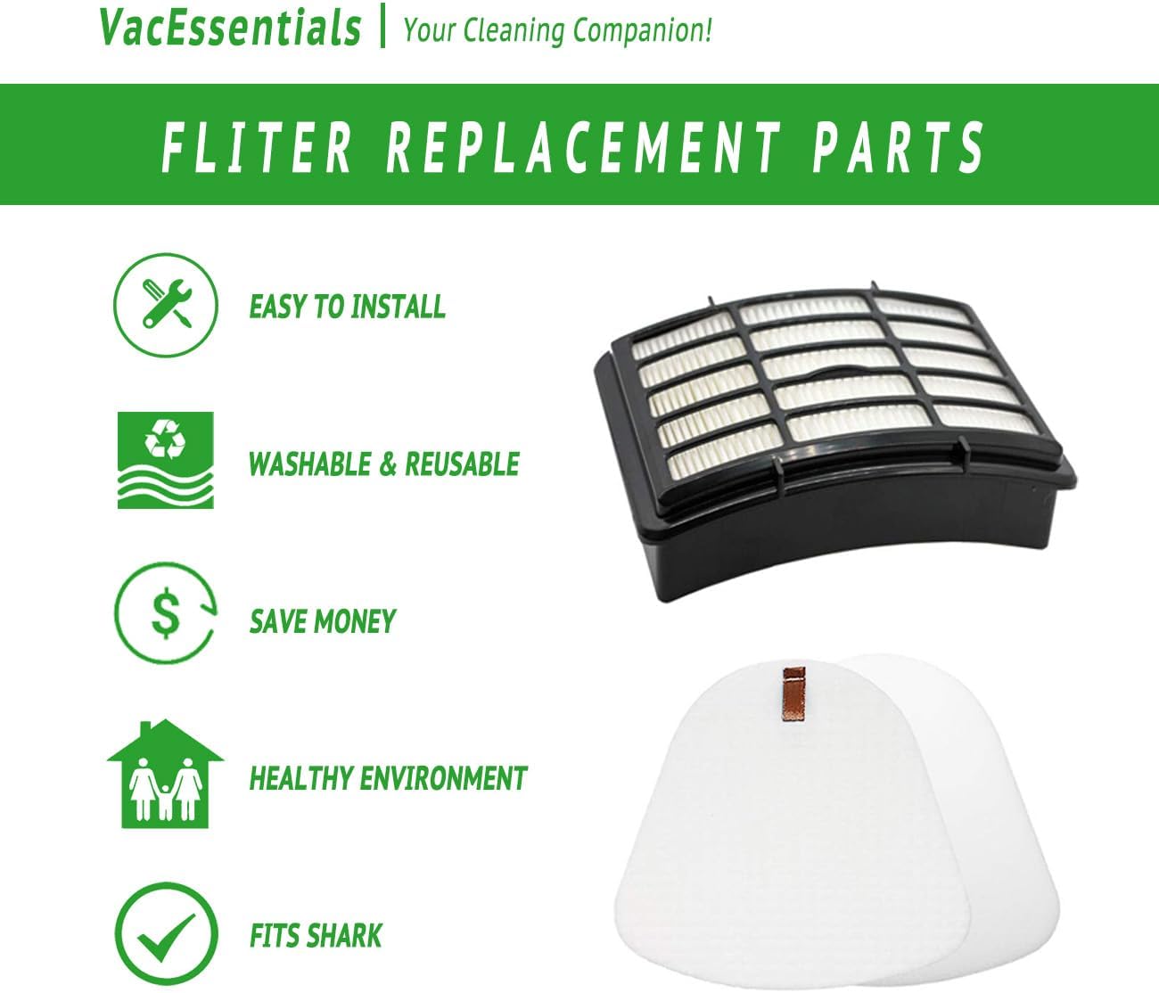 Shark Navigator Lift-Away Vacuum Filter Replacement - 2 HEPA + 4 Foam & Felt Filters Set