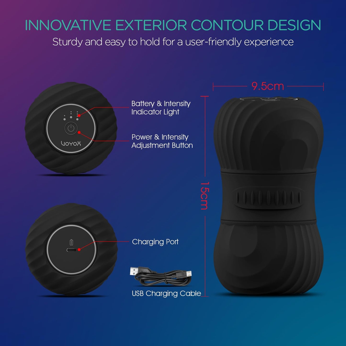 VOYOR-HEALTH Vibrating Peanut Massage Ball Roller, Electric Double Lacrosse Massage Ball with 4 Intensities for Muscle Pain Relief, Rechargeable Deep Tissue Massage, Yoga Sports Fitness MB300 (Black)