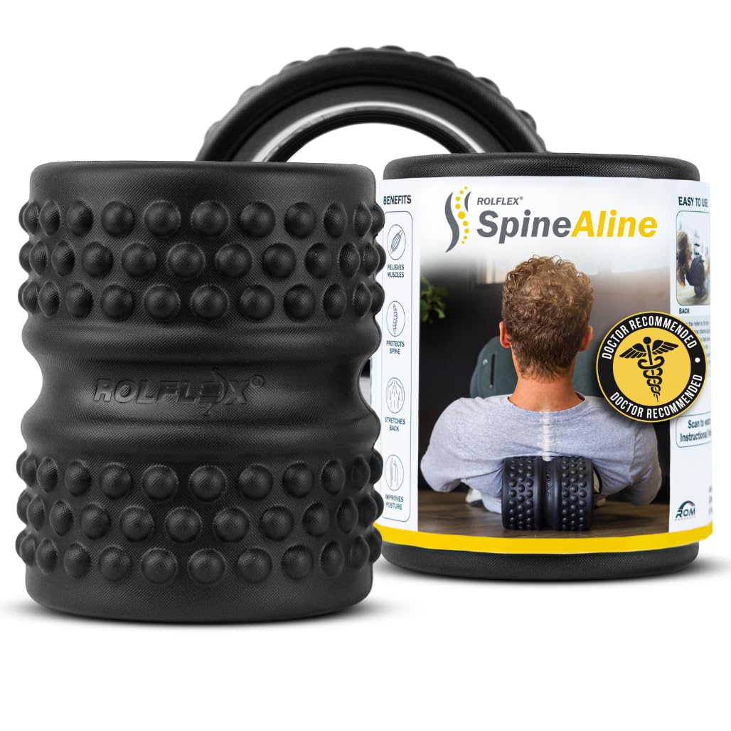 Rolflex SpineAline Back Roller – Muscle Rollers Deep Tissue Spine Alignment Tool – Ergonomic Spine, Neck and Back Massage Rollers – Durable & Portable Massage Roller – Supports Up to 300 lbs – Black