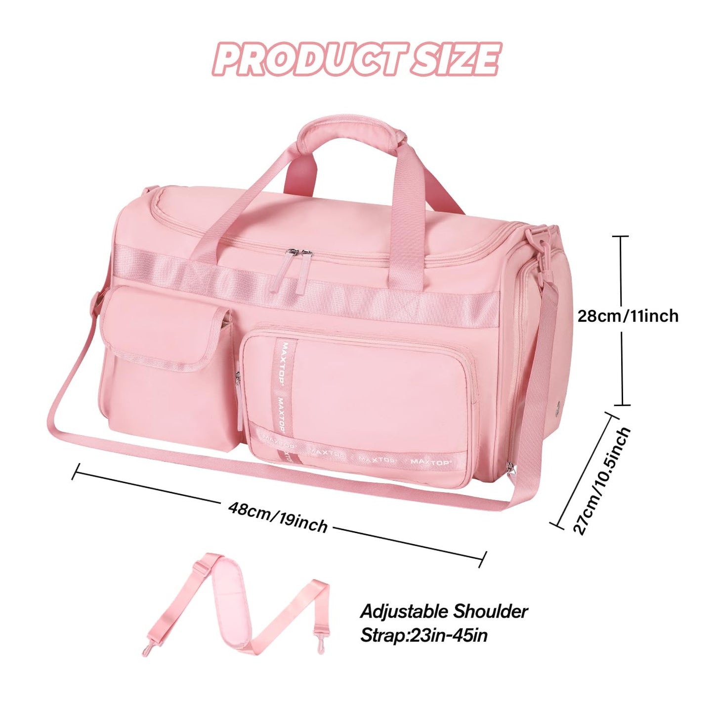 MAXTOP Travel Duffle Bag for Women Carry On Tote Weekender Overnight Bag Large Capacity Duffel Bag With Shoe Compartment,Pink Gym Bag with Dry and Wet Separation
