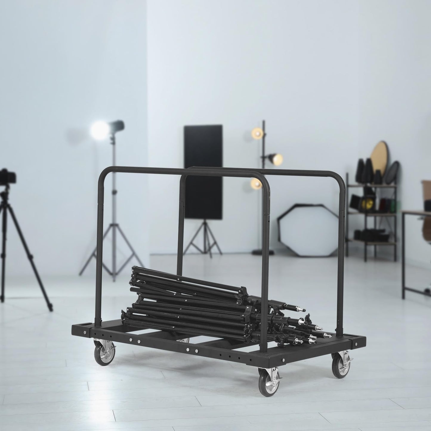 VEVOR Folding Table Cart, Heavy Duty Table Trolley with 5" Swivel Wheels, 1800 LBS Drywall Dolly Cart for Garage, Home, Warehouse, Party Event Hotel Furniture 10 Table Capacity