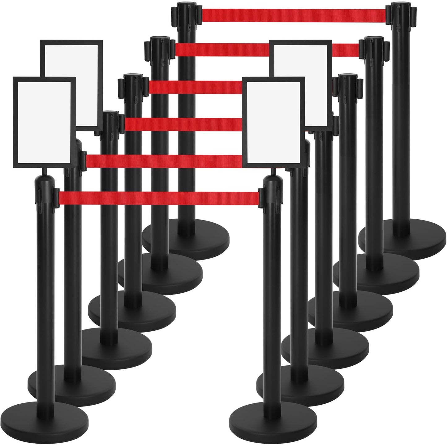 Therwen 12 Pcs Stanchions with 8.2 ft Retractable Belt Red Crowd Control Stanchions Set and Stanchion Post Sign Easy to Assemble Line Dividers Queue Ropes for Theaters, Weddings, Exhibitions