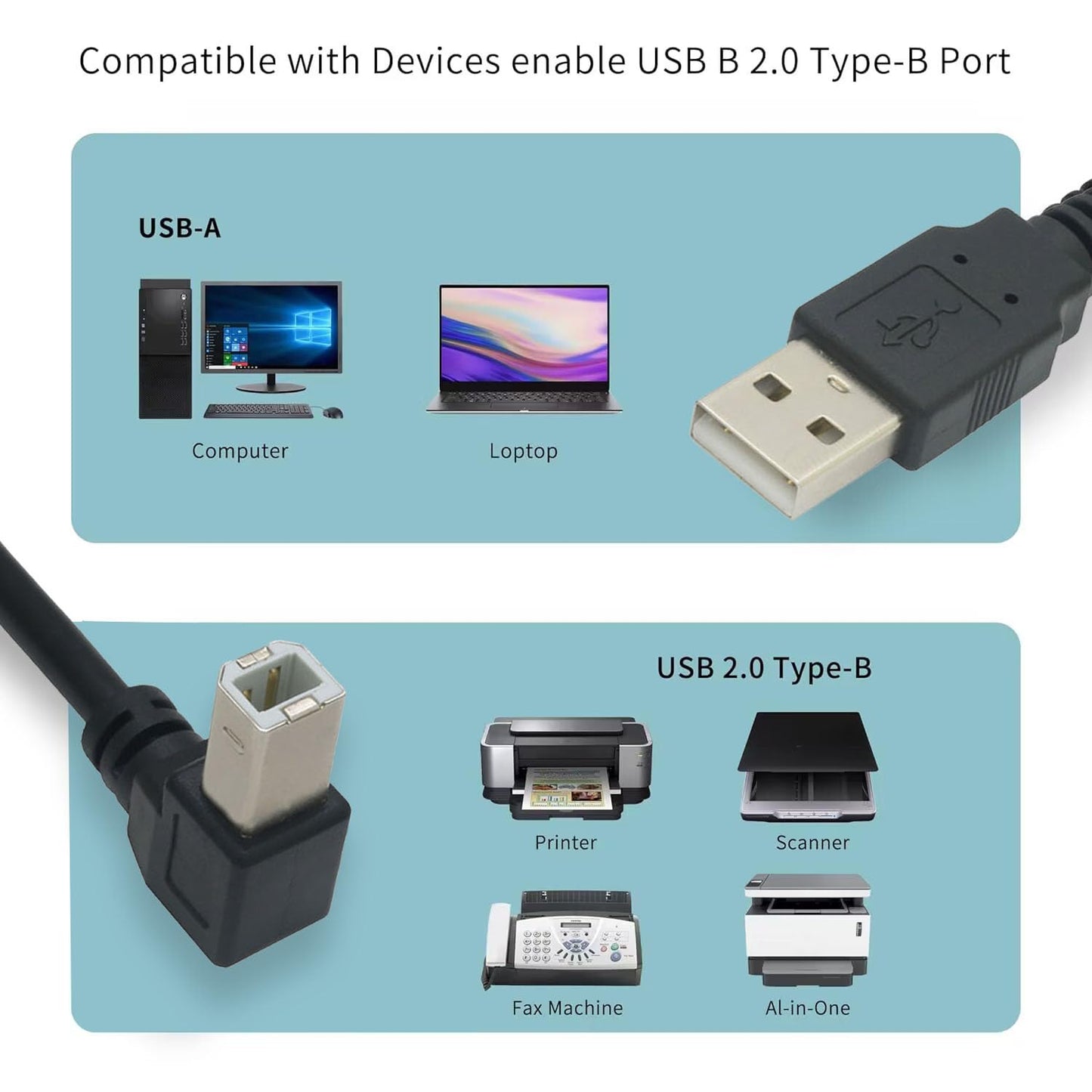 Tivid 59inch 2.0 90 2.0 480Mbps 4.9Feet) USB High Speed Printer/Scanner Right Angle Cable USB Printer Cable Degree USB