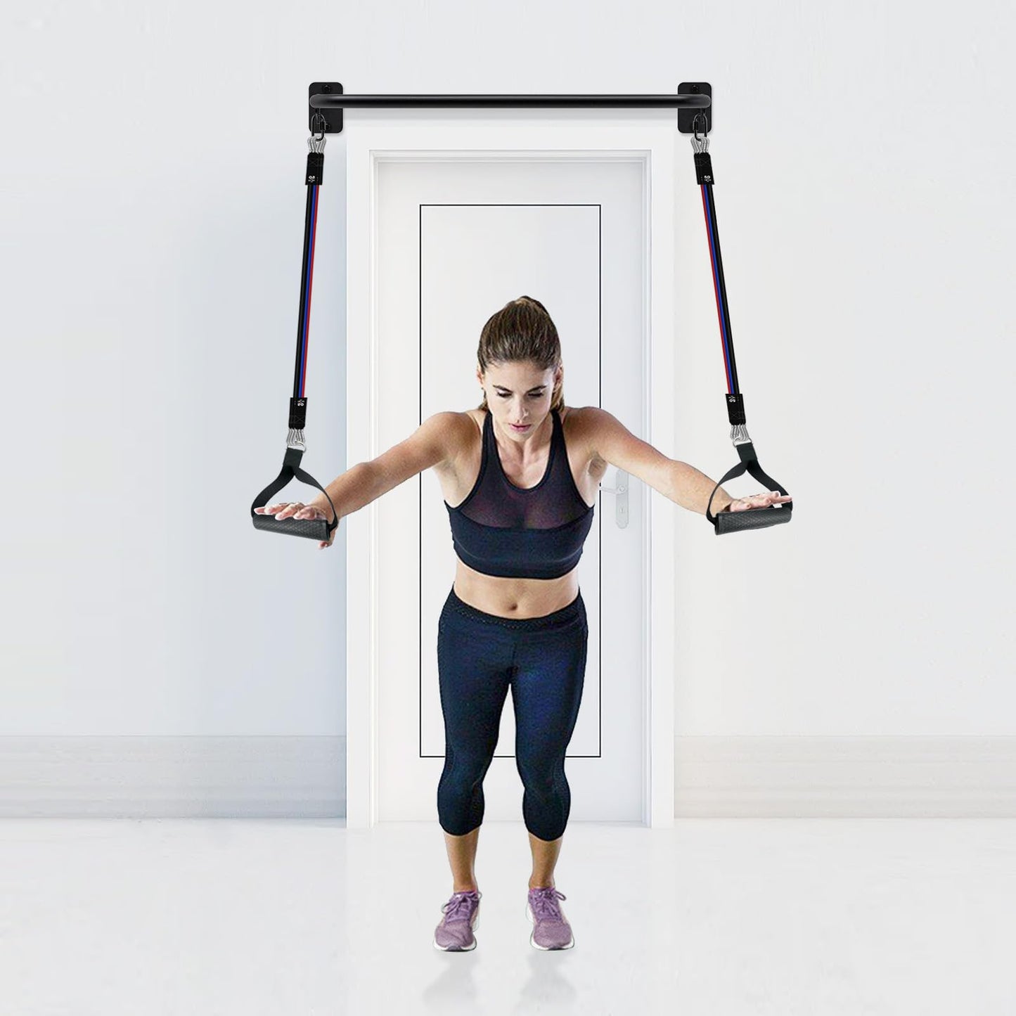 SELEWARE Fully Welded Pull Up Bar Wall Mount Heavy Duty Chin-up Bar w/Resistance Band Hooks for Doorway, Support Beam or Joist Mount Thick Metal Sturdy Construction Support 500 lbs