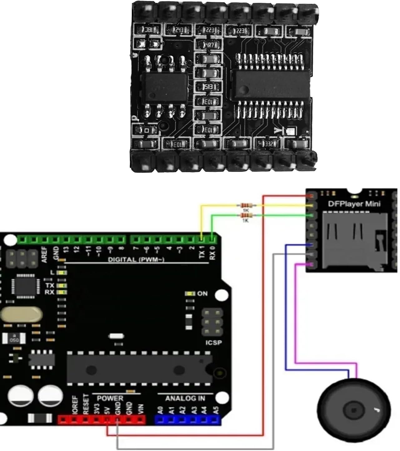FBHDZVV 4Pcs MP3 16P MP3 Mini Player Module TF Card U Disk Mini DF Player Audio Voice Module IO/Serial Port/AD Board
