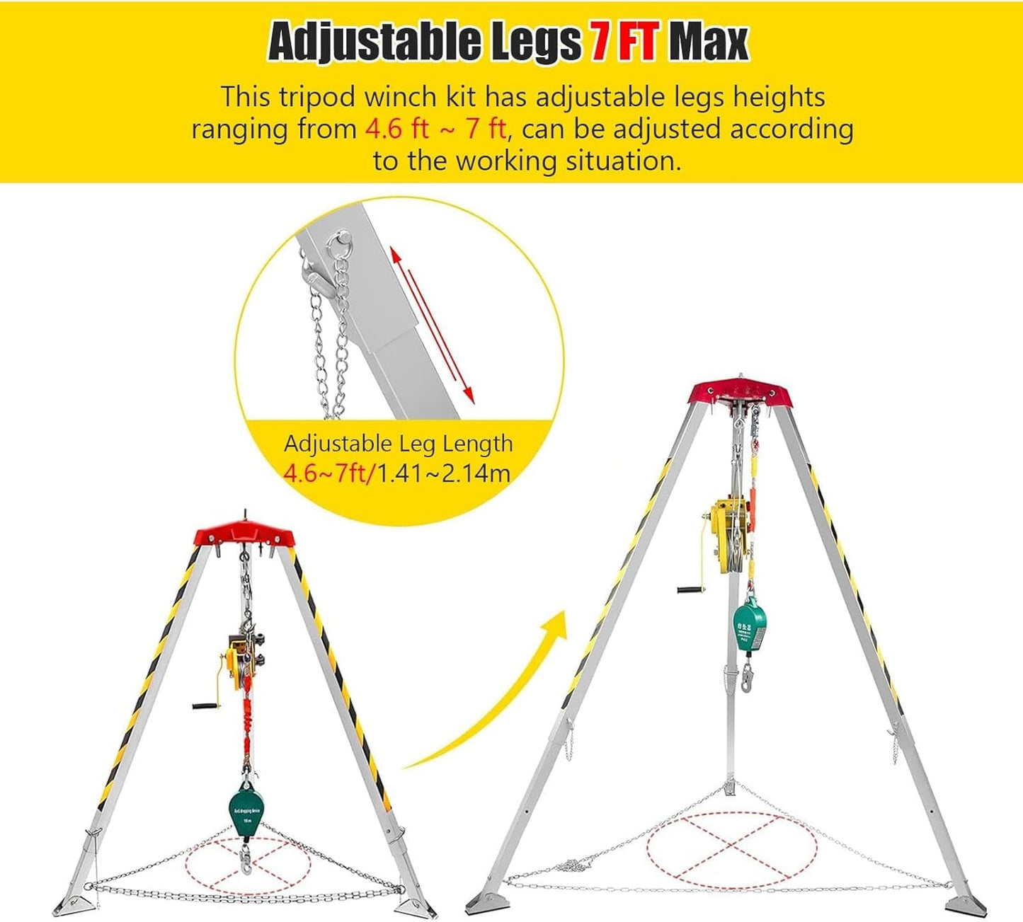 WEBUEP Industrial Rescue Tripod - 1200LBS Capacity Aluminum Hoist Tripod with Anti-Fall Self-Locking System, for Narrow Space Lifting & Emergency Retrieval, Manned Safety Equipment