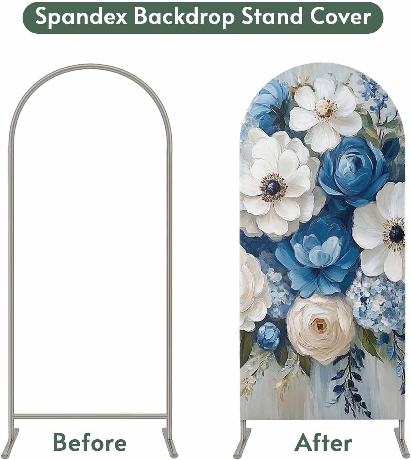Jnbasdffb 7.2 Country Hydrangeas Flower Wedding Arch Cover,Stretchy Spandex Arch Backdrop Stand Covers FT,Blue White