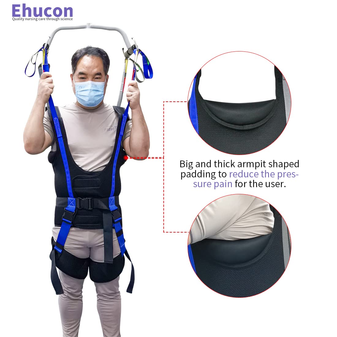 Ehucon Patient Lift Walking Sling, Pelvic Padded 500lbs Safety Loading Weight,Medical Hoist Standing Aids for Ambulating Support Training (Small)