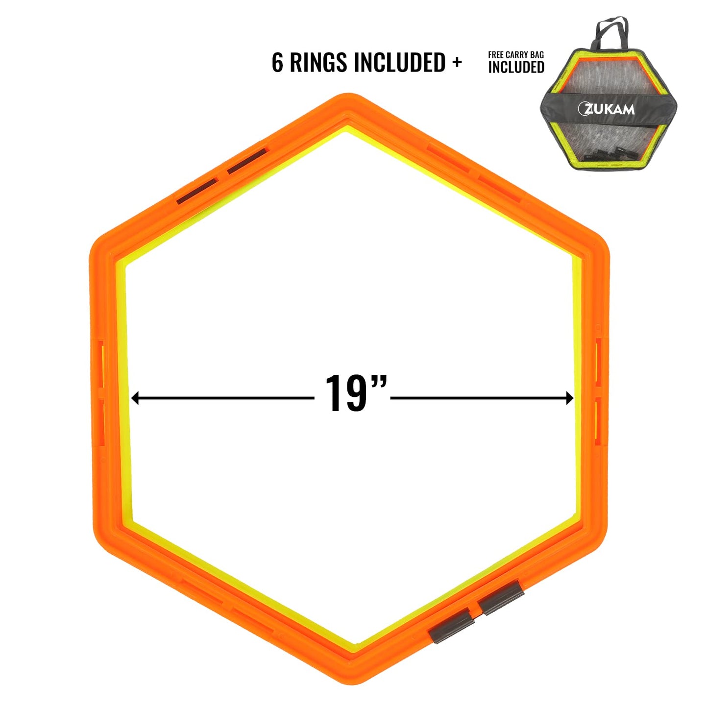 ZUKAM Hex Agility Rings for Speed Training & Agility Footwork Training Speed Hurdles Ladder with Carrying Bag (6 Rings)